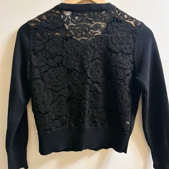 KARL LAGERFELD Parisian Black Lace Back Cropped Cardigan with Faux Pearl Buttons - Picture 7 of 8